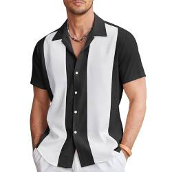 HEARTTOUCH Herren Bowling Shirt 50er Vintage Retro Hemd Rockabilly Freizeithemd Button Down Hemd Sommerhemd Kurzarmhemd S-3XL (327,L,L) von HEARTTOUCH