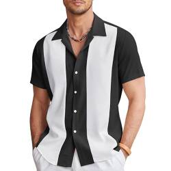 HEARTTOUCH Herren Bowling Shirt 50er Vintage Retro Hemd Rockabilly Freizeithemd Button Down Hemd Sommerhemd Kurzarmhemd S-3XL (327,M,M) von HEARTTOUCH