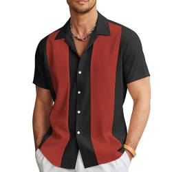 HEARTTOUCH Herren Bowling Shirt 50er Vintage Retro Hemd Rockabilly Freizeithemd Button Down Hemd Sommerhemd Kurzarmhemd S-3XL (331,M,M) von HEARTTOUCH