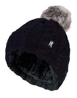 HEAT HOLDERS - Damen Bunt Muster Winter Outdoor Fleece Warm Wintermütze/Beanie Mütze mit Pompon Bommel (Einheitsgröße, Schwarz) von HEAT HOLDERS