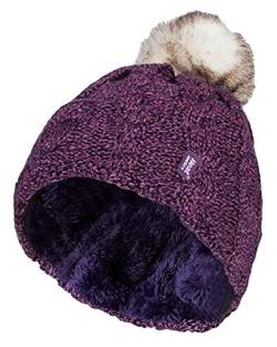 HEAT HOLDERS - Damen Bunt Muster Winter Outdoor Fleece Warm Wintermütze/Beanie Mütze mit Pompon Bommel (Einheitsgröße, Violett) von HEAT HOLDERS