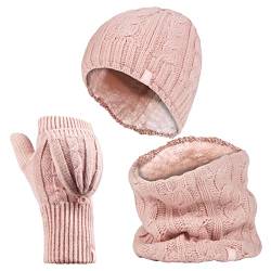 HEAT HOLDERS - Damen Extra Warm Mütze, Handschuhe und Halswärmer Set für Winter mit Fleece Gefüttert (Einheitsgröße, Dusky Rosa) von HEAT HOLDERS