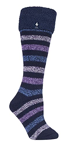 HEAT HOLDERS - Damen Lang Thermo Socken für Gummistiefel | Plüsch Kniesocken für Winter (37-40, Marine-Streifen) von HEAT HOLDERS