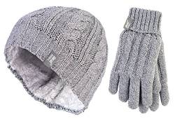 HEAT HOLDERS - Damen Mütze und Handschuh-Set für Winter | Extra Warm Beanie und Mütze mit Fleece Gefüttert (M-L, Hellgrau) von HEAT HOLDERS