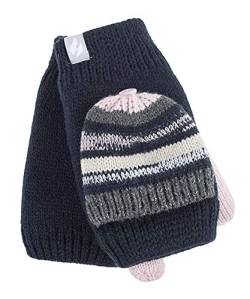 HEAT HOLDERS - Damen Thermo Winter Plush Fleece Gefüttert Strick Fingerlos Handschuhe mit Kappe (Einheitsgröße, Blau Rosa) von HEAT HOLDERS