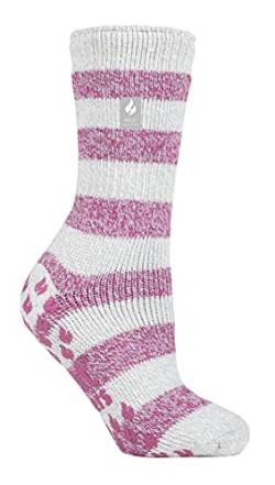 HEAT HOLDERS Damen Warm Stoppersocken Rutschfest Antirutschsohle Kuschelig Thermosocken Antirutsch für Winter (37-42, Hellgrau/ Beere (Sevilla)) von HEAT HOLDERS