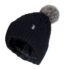 HEAT HOLDERS - Damen Warm Strickmütze Gefüttert Beanie mit Bommel und Fleecefutter (One Size, Black (Solna)) von HEAT HOLDERS