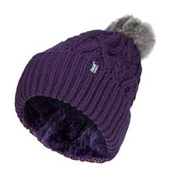 HEAT HOLDERS - Damen Warm Strickmütze Gefüttert Beanie mit Bommel und Fleecefutter (One Size, Purple (Solna)) von HEAT HOLDERS