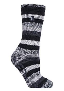 HEAT HOLDERS - Damen Warme Anti Rutsch Stopper Thermo Socken mit ABS Sohle 2.3 TOG (37-42 EU, Black Stripe (Juniper)) von HEAT HOLDERS