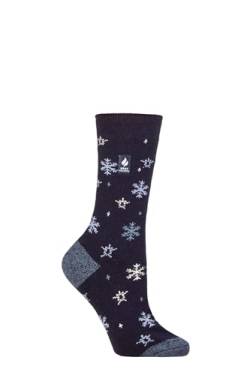 HEAT HOLDERS SOCKSHOP Damen 1.0 TOG Ultralite Streifend, Argyle & Gemustert Socken Packung 1 (DE/NL/SE/PL, Numerisch, 37, 42, Regular, Regular, Petafield Schneeflocke Marine) von HEAT HOLDERS