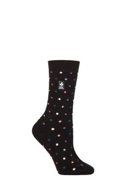 HEAT HOLDERS SOCKSHOP Damen 1.0 TOG Ultralite Streifend, Argyle & Gemustert Socken Packung 1 (DE/NL/SE/PL, Numerisch, 37, 42, Regular, Regular, Turlan Punkte Schwarz/Heather Rose) von HEAT HOLDERS