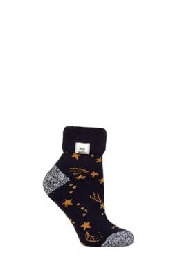 HEAT HOLDERS SOCKSHOP Damen Socken - Drehen Sie die Manschette um Sleep Lite, Warme, klobige Thermo-Bettsocken, Gemustert, 1 Paar Größe 37-42 Marine/Gold Sterne von HEAT HOLDERS