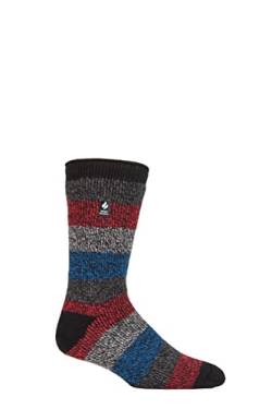 HEAT HOLDERS SOCKSHOP Herren 2.3 TOG Gemustert und schlicht Thermische Socken Packung 1 (39-45, Milan Dicker Twist Streifen Schwarz/Grau/Rot) von HEAT HOLDERS