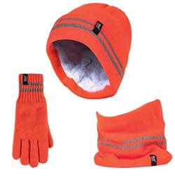 HEAT HOLDERS Warnschutz-Set für Mütze, Halswärmer und Handschuhe, reflektierend, für extrem kaltes Wetter (L-XL, Orange) von HEAT HOLDERS