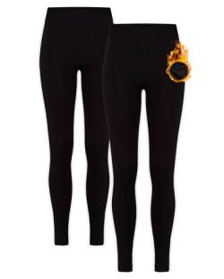 HEATEX Damen Thermo Leggings mit Fleece Blickdicht (2 Pack) Schwarz 44-46 (XXL) von HEATEX