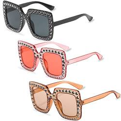 3 Stück Vintage Rechteckige Sonnenbrille, Unisex Trendige Retro Brille mit Großer Rahmen Sonnenbrille für Damen Herren Einkaufen Reisen Sommer Strand Party Zubehör von HEAWAA