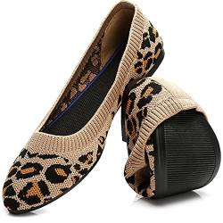 HEAWISH Damen Flats Schuhe Bequeme Mesh Pointed Toe Slip On Ballerinas, (leopard), 40.5 EU von HEAWISH