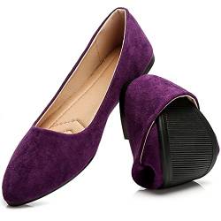 HEAWISH Damen Schwarz Flache Schuhe Bequeme Wildleder Spitzer Zehenbereich Slip On Casual Ballerinas Kleid Schuhe Nude Flats, violett, 39 EU von HEAWISH