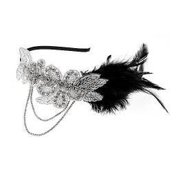 1920er Jahre Flapper Kopfschmuck Stirnband mit Eaufeder Vintage Braut Kopfschmuck Abschlussball Party Haarschmuck Federn Stirnband von HEBBES