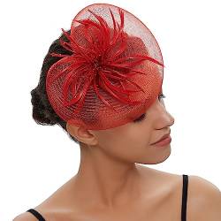 Braut-Kopfbedeckung, Party, Abschlussball, Feder-Kopfschmuck, Netzgarn, Haarnadel-Kopf, Blume, exquisiter kleiner Hut, Damen-Fascinators, Hochzeiten, Stirnband Mode-Stirnbänder (Color : Re) von HEBBES