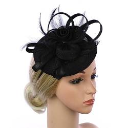 Damen-Fascinator-Hut mit Stirnband und Clip, Leinen, Blumen- und Feder-Kopfbedeckung, Derby-Kopfbedeckung for Damen und Mädchen, Hochzeiten, Stirnband Mode-Stirnbänder (Color : B) von HEBBES