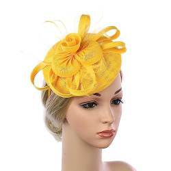 Damen-Fascinator-Hut mit Stirnband und Clip, Leinen, Blumen- und Feder-Kopfbedeckung, Derby-Kopfbedeckung for Damen und Mädchen, Hochzeiten, Stirnband Mode-Stirnbänder (Color : Y) von HEBBES