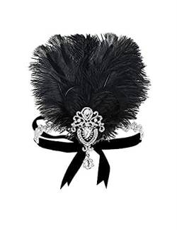 Damen Feder Kristall Stirnband Feder Stirnband Flapper Kopfschmuck Vintage 1920er Jahre Party Fotografie Haarschmuck Damen Geschenke Federn Stirnband (Color : Bl) von HEBBES