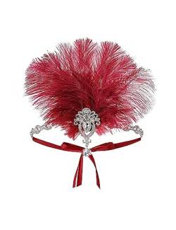 Damen Feder Kristall Stirnband Feder Stirnband Flapper Kopfschmuck Vintage 1920er Jahre Party Fotografie Haarschmuck Damen Geschenke Federn Stirnband (Color : R) von HEBBES