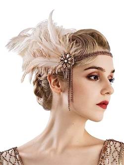 Frauen Flapper Feder Kristall Stirnband Mode Kopfschmuck Vintage Party Kostüm Kleid Haar Zubehör frauen Geschenke Federn Stirnband (Color : Nude pink) von HEBBES