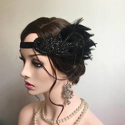 Frauen Vintage Feder Stirnband Schwarz Strass Haarband 1920er Jahre Gatsby Party Kopfschmuck Stirn Dekorationen Federn Stirnband von HEBBES