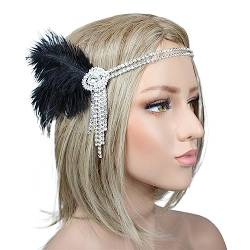 Frauen Vintage Feder Stirnband Schwarz Strass Perlen Pailletten Haarband 1920er Jahre Gatsby Kopfschmuck Prom Party Haar Zubehör Federn Stirnband (Color : C) von HEBBES