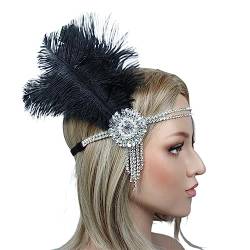 Frauen Vintage Feder Stirnband Schwarz Strass Perlen Pailletten Haarband 1920er Jahre Gatsby Kopfschmuck Prom Party Haar Zubehör Federn Stirnband (Color : I) von HEBBES
