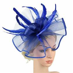 Frauen große Blume Fascinator Haarspange Federn Zylinder Hochzeit königliche Stirnbänder for Frauen Abschlussball Fotografie Haarschmuck Mode-Stirnbänder (Color : Royal blue) von HEBBES