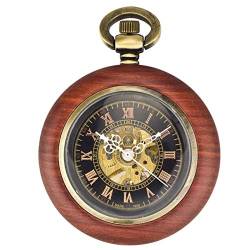 HEBBES Taschenuhren Mahagoni automatische mechanische Taschen-Uhr-Männer und Frauen Klassische Retro- ausgehöhlte antike Halskette Uhr (Color : A) von HEBBES