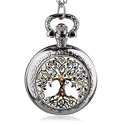 HEBBES Taschenuhren Mode Silber Edelstahl Baum der Lebenskette Leuchtende Taschenuhr Halskette Frauen Schmuck Glühender Anhänger Kette (Color : F) von HEBBES