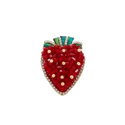 Handgefertigte rote Kristall-Brosche, Erdbeer-Pin, glitzernde Corsage, Anzug-Mantel-Accessoires von HEBBES