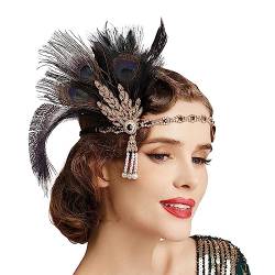 Mode Pfauenfeder Stirnband Mädchen Kopfschmuck mit Strass Quaste Vintage Party Fotografie Haarschmuck Damen Geschenke Federn Stirnband (Color : B) von HEBBES