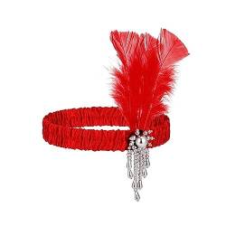 Rot Schwarz Feder Perle Stirnband Retro Party Requisiten Kleid Zubehör Mode Frauen Mädchen Stirnband Haar Zubehör Federn Stirnband (Color : HDR7500RD, Size : 40cm) von HEBBES