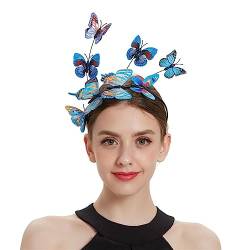 Schmetterlinge Stirnband Feder Fascinator Haarband Band Teeparty Kopfschmuck Haardekoration Accessoire Hochzeit Teeparty Haarschmuck Mode-Stirnbänder (Color : Blue 1) von HEBBES