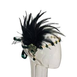 Schwarzes Feder-Stirnband for Frau, glänzendes smaragdgrünes Kristall-Spitzenband, Party-Kopfschmuck, Stirndekoration, Damengeschenke Federn Stirnband von HEBBES