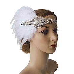 Vintage Damen Flapper Stirnband Kunstperlen Feder Quasten Strass Braut Kopfschmuck Abschlussball Party Haarschmuck Federn Stirnband (Color : B) von HEBBES