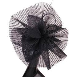 Vintage Netz und Feder Fascinator Hut Stirnband Clip Mesh Blume Hochzeit Cocktail Haarschmuck Tea Party Stirnband Mode-Stirnbänder (Color : Black) von HEBBES