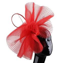 Vintage Netz und Feder Fascinator Hut Stirnband Clip Mesh Blume Hochzeit Cocktail Haarschmuck Tea Party Stirnband Mode-Stirnbänder (Color : Red) von HEBBES