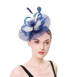 Vintage Red Big Fascinator Hüte Damen Elegante Kirche Hochzeit Party Cocktail Hüte Elegante Haarspangen Mesh Braut Haarschmuck Mode-Stirnbänder (Color : Navy Blue, Size : 1-size) von HEBBES