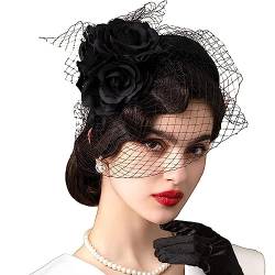 Vintage elegante Fascinators Stirnband Tea Party Hüte for Frauen königliche Hochzeit Schleier Blume Fascinators Haarschmuck Hochzeiten Haarband Mode-Stirnbänder (Color : Bl) von HEBBES