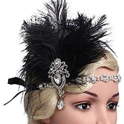 Vintage weiße Kristall-Strasskette, elegante Feder-Stirnband-Kopfbedeckung, 1920er-Jahre-Party-Stirndekoration Federn Stirnband (Color : Bl) von HEBBES