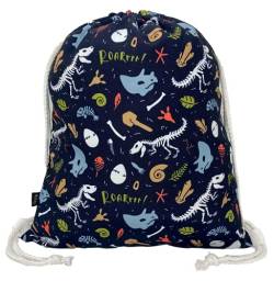 HECKBO Kinder Turnbeutel Dinosaurier Skelett - 40x32cm - Sportkleidung Trinkflasche - Kindergarten, Schule, Stoffbeutel Kita - Rucksack, Tasche, Sportrucksack, Sportbeutel Junge Mädchen von HECKBO