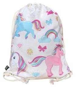 HECKBO Kinder Turnbeutel - Einhorn Unicorn - 40x32cm - Sportkleidung Trinkflasche - Kindergarten, Schule, Stoffbeutel Kita - Rucksack, Tasche, Sportrucksack, Sportbeutel Junge Mädchen von HECKBO