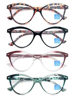 HEEYYOK 4Pack Lesebrille für Damen Blau Licht Blocking 1.75+ Cat Eye Computer Leser Brille Flexible Federscharnier von HEEYYOK