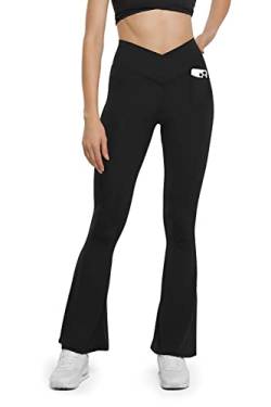 HEGALY Damen Flare Yogahose – Crossover Flare Leggings Buttery Soft Hohe Taille Workout Casual Bootcut Hose, Schwarze Tasche, M von HEGALY